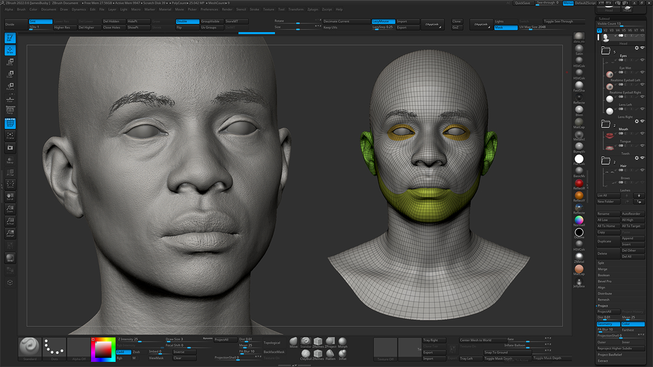 Realistic head sculpt in Zbrush